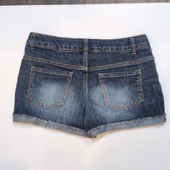 3/$20 Guess Denim Shorts Cuffed Raw Hem Sequin Monogram Logo Faded Jeans - Picture 8 of 9